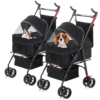 "2 Pack Folding Pet Stroller for Small Dogs and Cats with mesh windows, large wheels, and practical features for easy pet transportation."