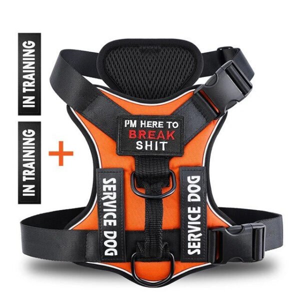 "No Pull Reflective Tactical Dog Harness with adjustable straps, MOLLE compatibility, and reflective stitching for safe and secure walks."